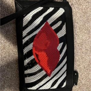 Zebra Print Clutch with Red Lips Design